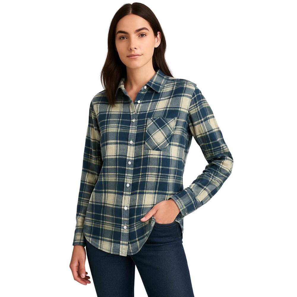GAP Plaid Flannel Button-Down Shirt Size Large Blue Green Check